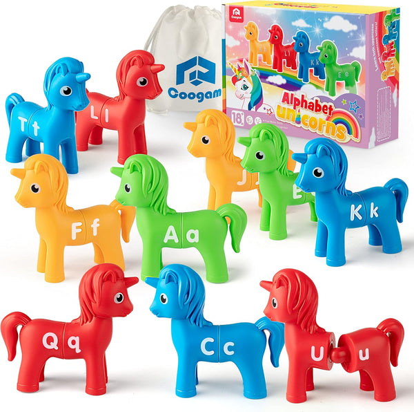 Coogam Unicorn Uppercase & Lowercase Letters Matching Game, 13pcs Double-Sided ABC Letter Toys for Toddlers