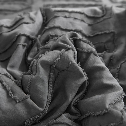 4 Set Pieces Tufted Toddler Bedding Dark Grey Jacquard Tufts, Soft and Embroidery Shabby Chic Boho Bohemian Design