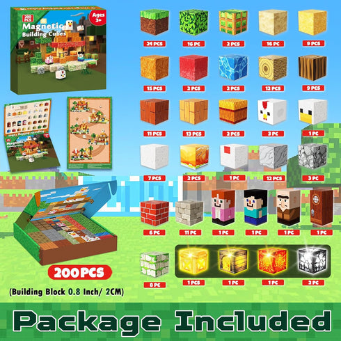 200PCS 3-12 ToyUnited Magnetic Blocks with Light-Up Blocks, Magnet Building Blocks, Stacking Magent Cubes, STEM
