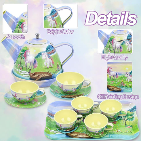 Set Girls,50PCS Playsets,Teapot 3 4 5 6 Tea Party for Little Princess Horse Tea Time Toy Including Food Sweet Treats