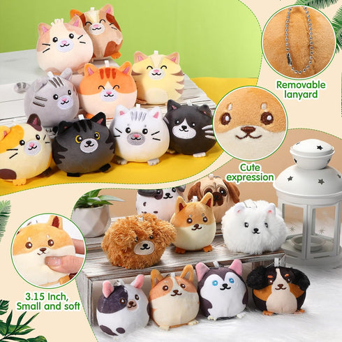 18 3.15 Inch Set Halloscume Pcs Mini Stuffed Animals Bulk Small Plush Cat Puppy Kitten Dog Toys Keychains for Easter