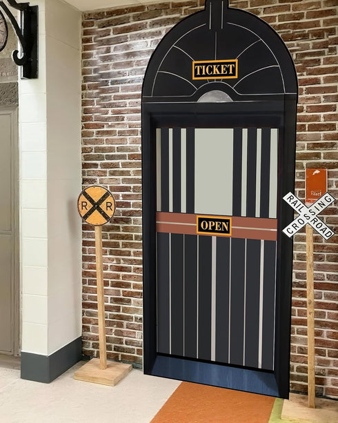 Preboun Train Party Decorations Train Ticket Station Ticket Hall Door Curtain Decor