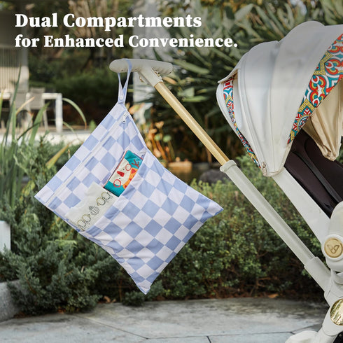 Pack 2 Ohocut Blue Checkered Waterproof Wet Dy Diaper Bag for Baby Essentials, Travel, Swimsuit, Beach Bag Accessories