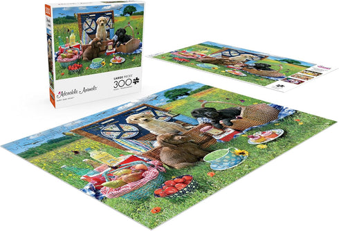 Buffalo Games - Adorable Animals - 300 Large Piece Jigsaw Puzzle - Puppy Park Picnic for Adults
