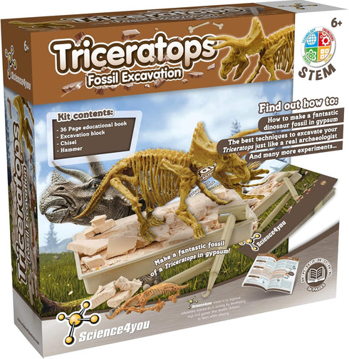 Science4you 10 6 7 8 9 10+ Triceratops Dinosaur Fossil Digging Kit - Excavate and Assemble Dino Bones, Dinosaur