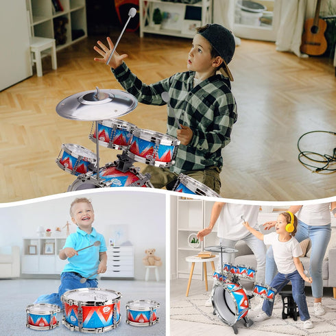 Toddler Drum Set Kids Jazz Kit with Stool, Musical Instruments Toys for Boys Girls Aged 3 4 5 Year Old
