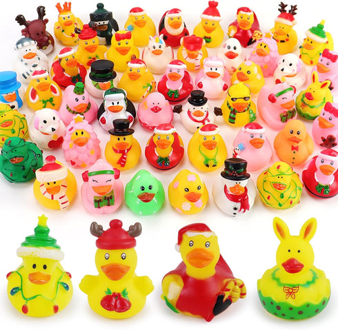 50Pcs Christmas Rubber Ducks for Boys, Girls, Kids and Toddlers,Christmas Ducks for