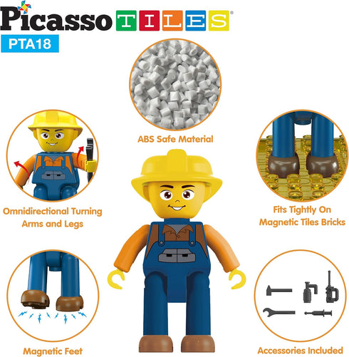Picasso Toys Magnetic Action Figures, 4 Piece City Builder Character for Magnet Building Block Tiles Expansion Pack