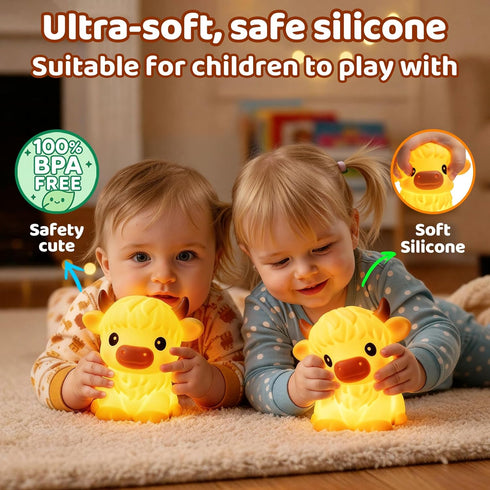 Dimmable 30 BPA-Free SiliconeHuggwaii Highland Cow Night Light for Kids, Squishy Night Light Touch Cow Lamp, Highland