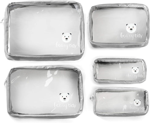 Beary Tidy 5 Piece Diaper Bag Organizer Pouch Set, Clear with Zippers and Nestable