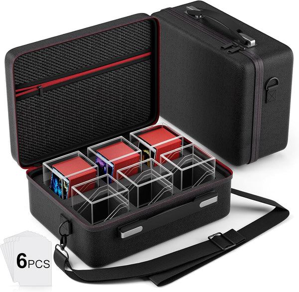 MTG Deck Box with Portable Case, 6 Pack Clear Card Deck Box Holds 600+ Double Sleeved Cards, 6 Dividers