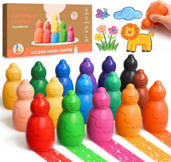 YPLUS Jumbo Crayons for Toddlers 1-3, 16 Colors Non-Toxic Washable Art Crayons