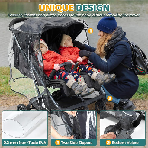 IvyWind Double Stroller Rain Cover, Universal Stroller Cover for Side by Side Baby Stroller, Breathable Weather Shield