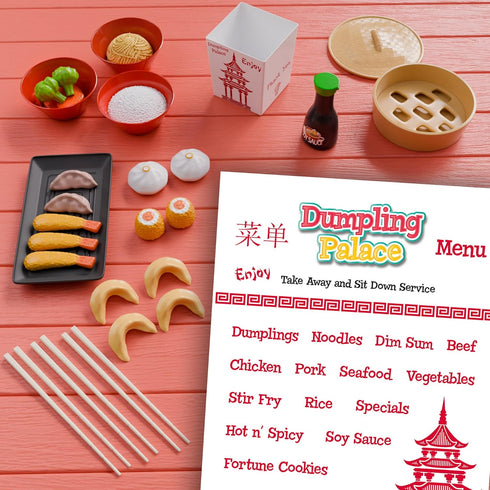 Playset 34-Piece Set 3+, Lollipop Dumpling Palace Chinese Food for Kids for Toddlers Gourmet Play Kitchen