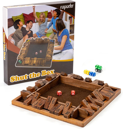 12 Inches 4-Way (2-4 [4 8 ropoda Shut The Box Dice Board Game Players) for Kids & Adults Sided Large Wooden Board Game