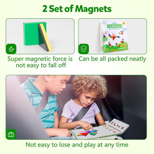 Helsort 2 Sets, (368) Travel Tangram Puzzle - Magnetic Puzzle Book for Road Trips, STEM Jigsaw Game with Tangram