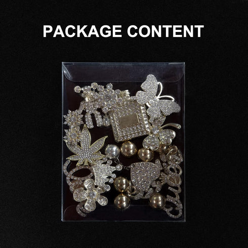 Rhinestone Bling Decoration Charms, Luxury Cute Jewelry Shoe Accessories for Women and Girls (Gold)