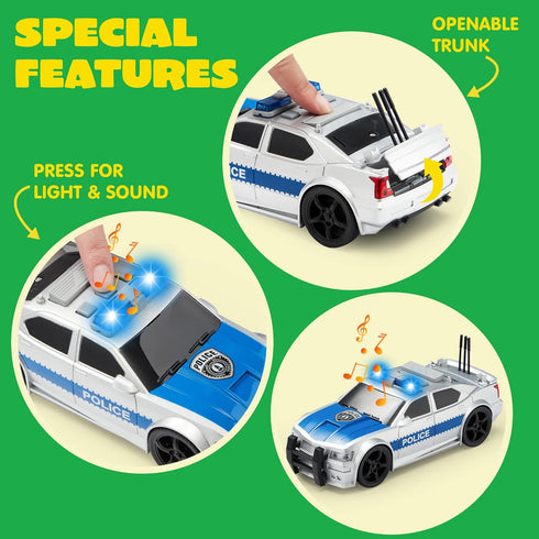 JOYIN 4 Pcs 7" Long Vehicle Toy Set, Toddlers Cars with Lights and Siren Sound, Birthday Party Gifts
