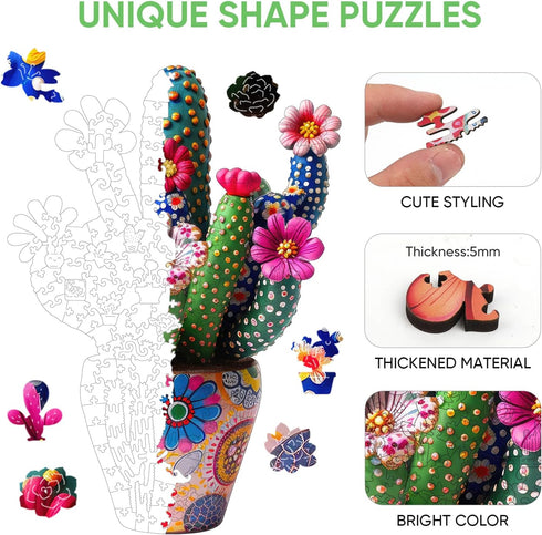 200 10'' 14'' Mys Aurora Mothers Day Puzzles for Adults Cactus Flower Wooden Puzzles, Pieces Unique Shaped Jigsaw