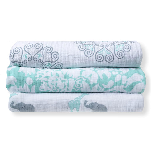 Set 3 Marquisette SwaddleDesigns SwaddleLite, of Swaddle Blankets, Premium Cotton Muslin, SeaCrystal Lush Lite