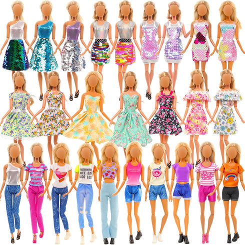 BARWA 10 Sets Doll Clothes Including 3 Sequins Dresses 3 Fashion Floral Dresses 4 Casual Outfits Tops and Pants for 11.5 inch Girl Dolls……