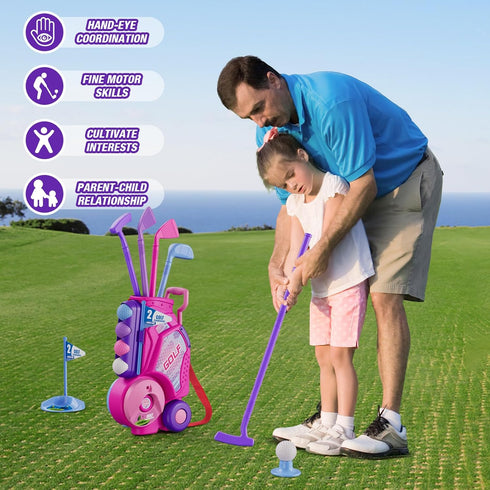 2 in 1 Toddler Golf Set, Upgraded Kids Golf Clubs with 12 Balls, Indoor Outdoor Sport Toys Gift