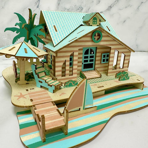 3D Wooden House Puzzles for Adults, Bali Island Cottage Building Model, 6.6" × 6.1" × 3.5", Laser Engraving, No Tools