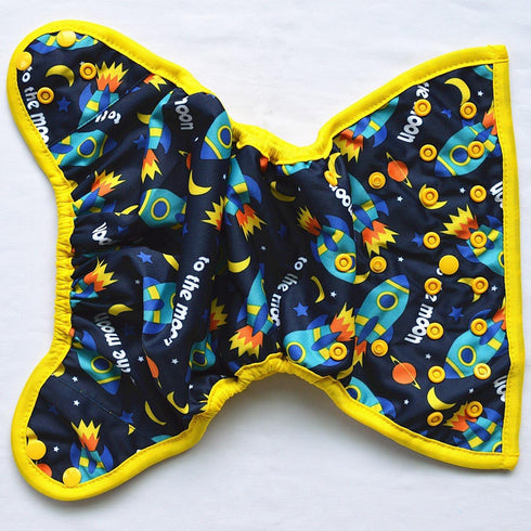 Gusset One Size Cloth Diaper Cover Snap with Double (Rocket)