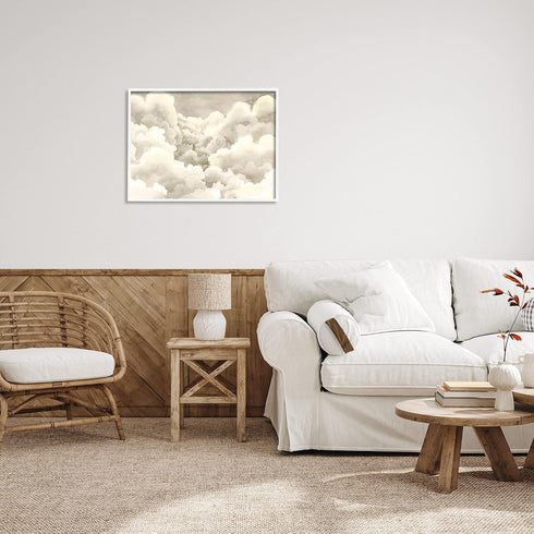 Stupell Industries Soft Pillowy Clouds Muted Neutral Sky Landscape, Designed by Grace Popp White Framed Wall Art, 30 x 24