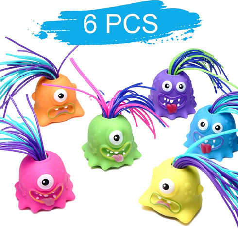 6PCS Light up Pulling Hair Screaming Monster - Flashing Hair-Pulling Anti Anxiety Toy for Kids and Adults Stress Relief