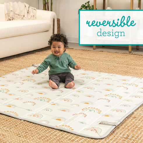 57" Infantino Foldable Soft Foam Play Mat, Baby Mat for Floor Time, Lightweight, Easy to Store, Wipeable, Rainbows