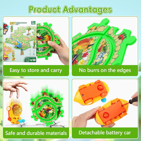 VESPRO 10Pcs Set 3-8, Set, 3 4 5 6 Puzzle Racer Kids Car Track for Toddlers Boys, Race Tracks for Kids Ages Puzzle