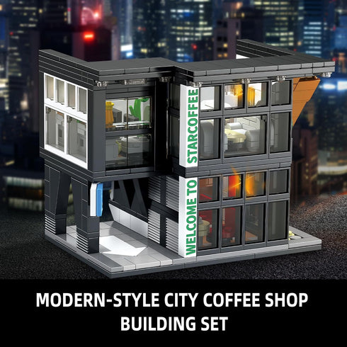 City Coffee House Architecture Building Blocks Set, Modern Cafe Shop Construction Toy with Light, Gift for Kids 6-12