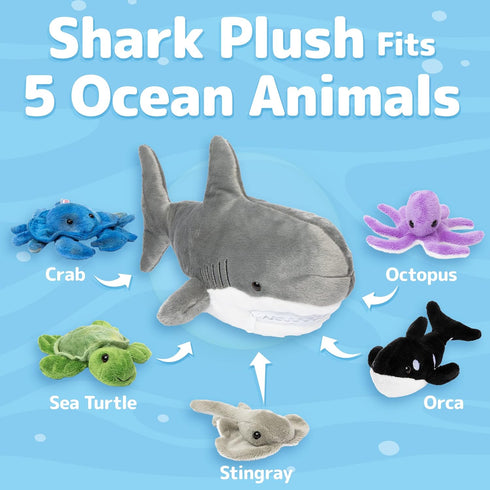 PREXTEX Plush Toy Shark with 5 Sea Animals - Turtle, Whale, Octopus, Stingray, Crab - Giant Stuffed Animal Gift for