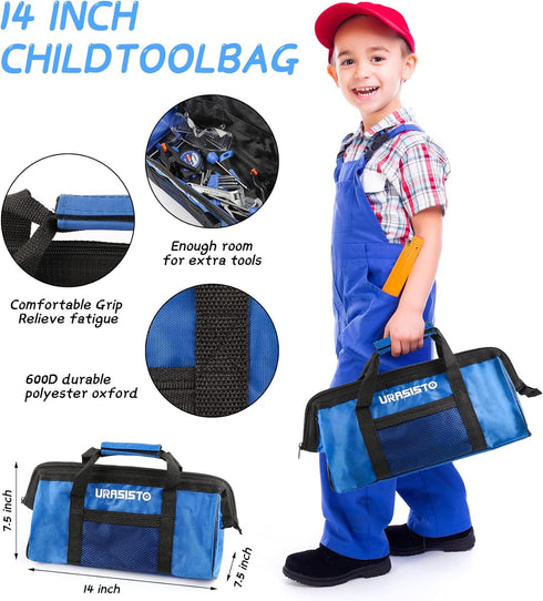 18-Piece Set 8+ URASISTO Kids Tool with Tool Storage Bag, Junior Real Hand Tool Kit for Boys & Girls, Children Learning