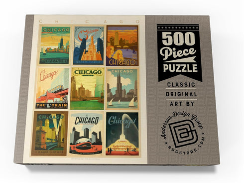 MyPuzzle Chicago Multi-Image Print - Edition 1 Vintage Poster, Premium 500 Piece Jigsaw Puzzle for Adults