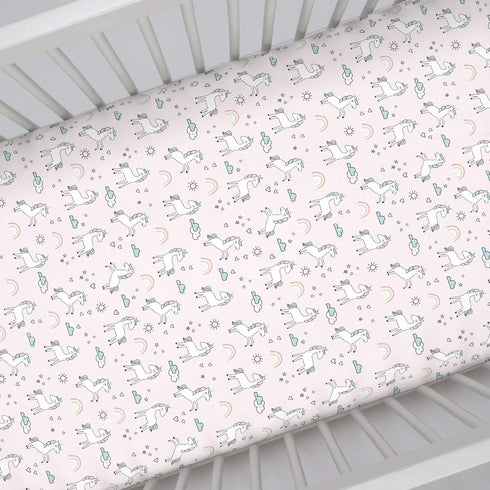 Super Soft Pink Unicorn Nursery Mini Crib Fitted Sheet