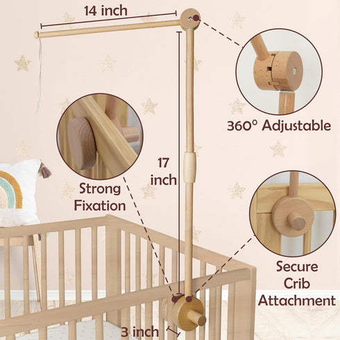 31 Inch Baby Crib Mobile Arm - Mobile Hanger for Baby Girl or Boy Nursery Crib Decor - Wooden Decoration Attachment