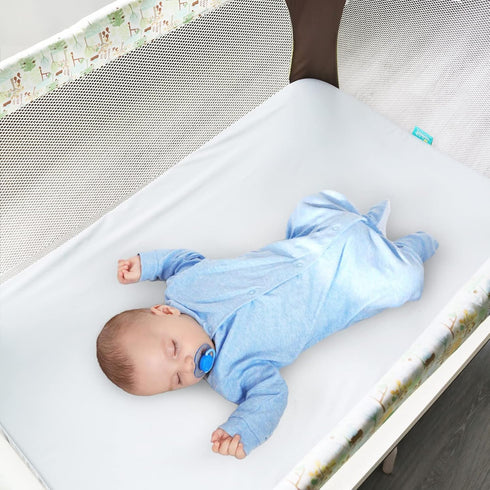 Biloban Waterproof Pack and Play Sheets, 2 Pack Fitted for Graco Playard, Grey & White