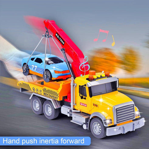 Kids Tow Truck with Car Toys for Boys Ages 4-7 - Large Working Hook Truck with Lights and Music Rescue Toys