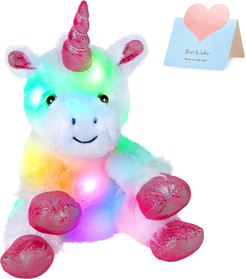 WEWILL 12'' Light Up Unicorn Stuffed Animal, LED Plush Toy, Glow in Dark Bedtime Companion for Kids