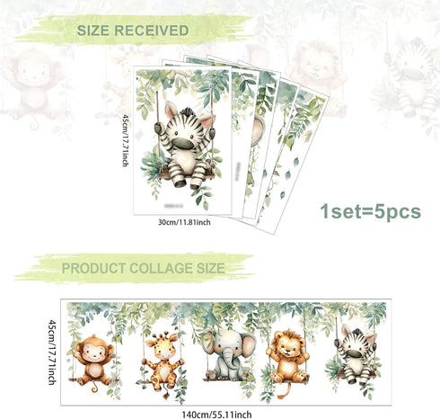 Jungle Animal Wall Decals,Jungle Animals Monkey Elephants, Lions, Zebras, Giraffes Vine Leaves Wall Stickers,Zoo