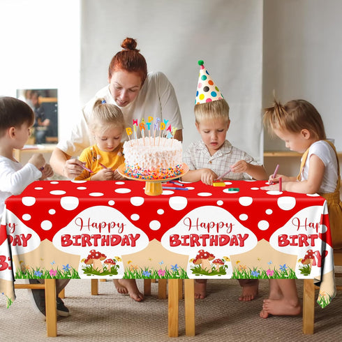 Dydamud 3PCS Mushroom Birthday Party Decorations, Mushroom Tablecloth Plastic Table Cloth for Mushroom Party