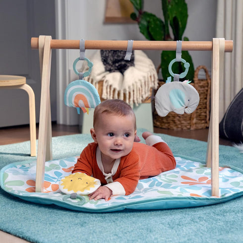 0-36 Ingenuity Sun Valley Wooden Baby Play Mat, Foldable A-Frame Bar, Machine-Washable Mat, Unisex, for Ages Months