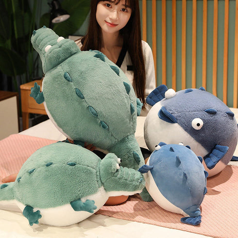 17.7'' Alligator Stuffed Animal, Funny Plush Toy, Chubby Crocodile Body Pillow, Unique Fat Crocodile for Kids Birthday