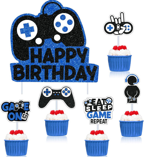 31 Piece Video Game Happy Birthday Cupcake Toppers, Gaming Theme Party Decorations for Kids