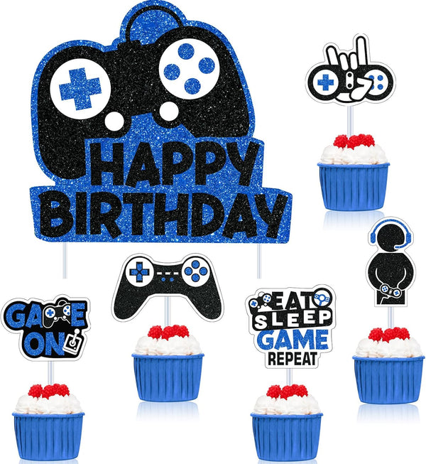 31 Piece Video Game Happy Birthday Cupcake Toppers, Gaming Theme Party Decorations for Kids