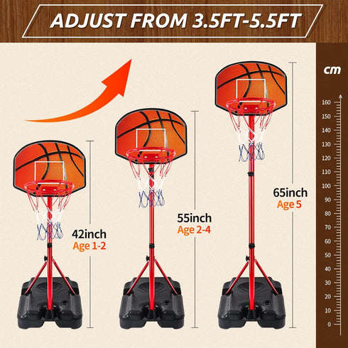 Kids Basketball Hoop for 1 2 3 4 5 6 Year Old, Stand Adjustable Height 3.5ft-5.5ft, Toddler Indoor Mini Basketball