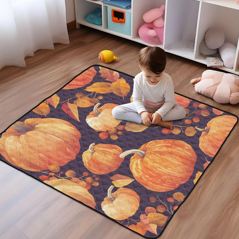 GuoChe Cozy 50'' 50'' Autumn Pumpkin Halloween Harvest Food Large Stylish Baby Activity Play Mat for Indoor Outdoor