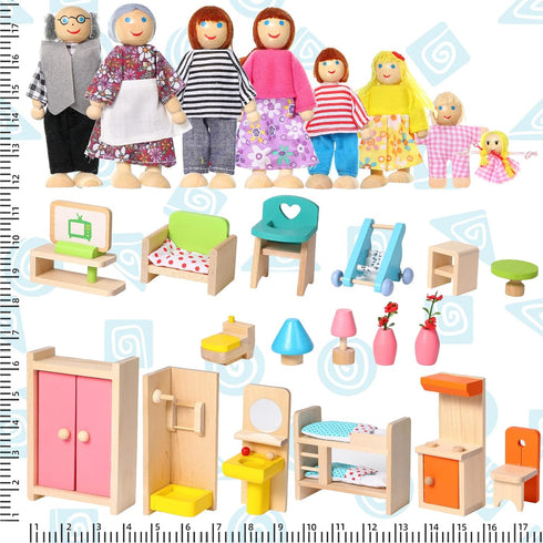 Civaner 52 Pcs Wooden Dollhouse Furniture Set - Miniature Doll House Accessories for 1:12 Scale Dolls